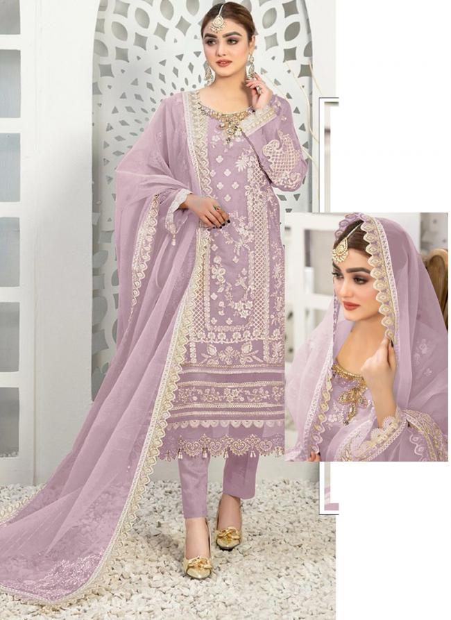 Organza Lavender Eid Wear Embroidery Work Pakistani Suit